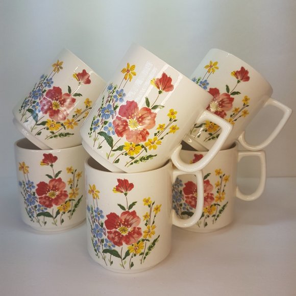 Set of 6 Vintage JAPAN Floral Mugs Teacups Woolworth Woolco Tea Party Coffee - Picture 3 of 16